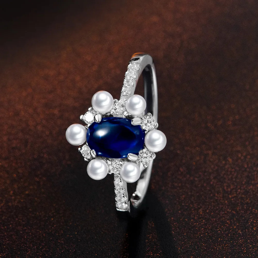 MuShan Jewelry Factory New 925 Silver 1ct Egg Shaped Lab Grown Red and Blue Sapphire 5*7 Fashionable and Versatile Ring