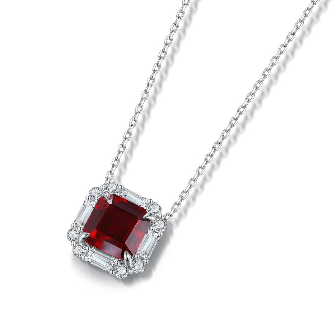 Gemfiori Anster 925 Sterling Silver High-quality Cultivated Ruby Necklace - Suitable for Parties or As a Gift