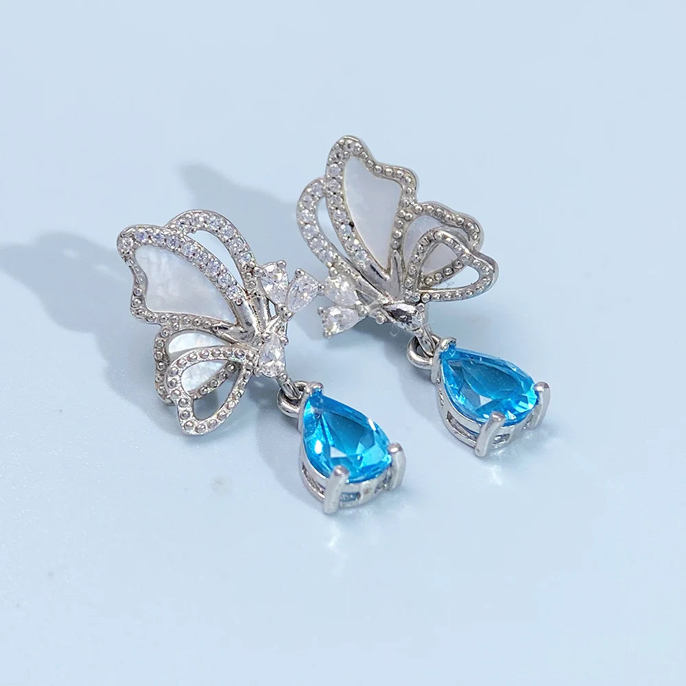 Gioiellieri Natural Swiss Blue Topaz Earrings S925 Sterling Silver Drop Earrings for Women Fine Jewelry December Birthstone Anniversary