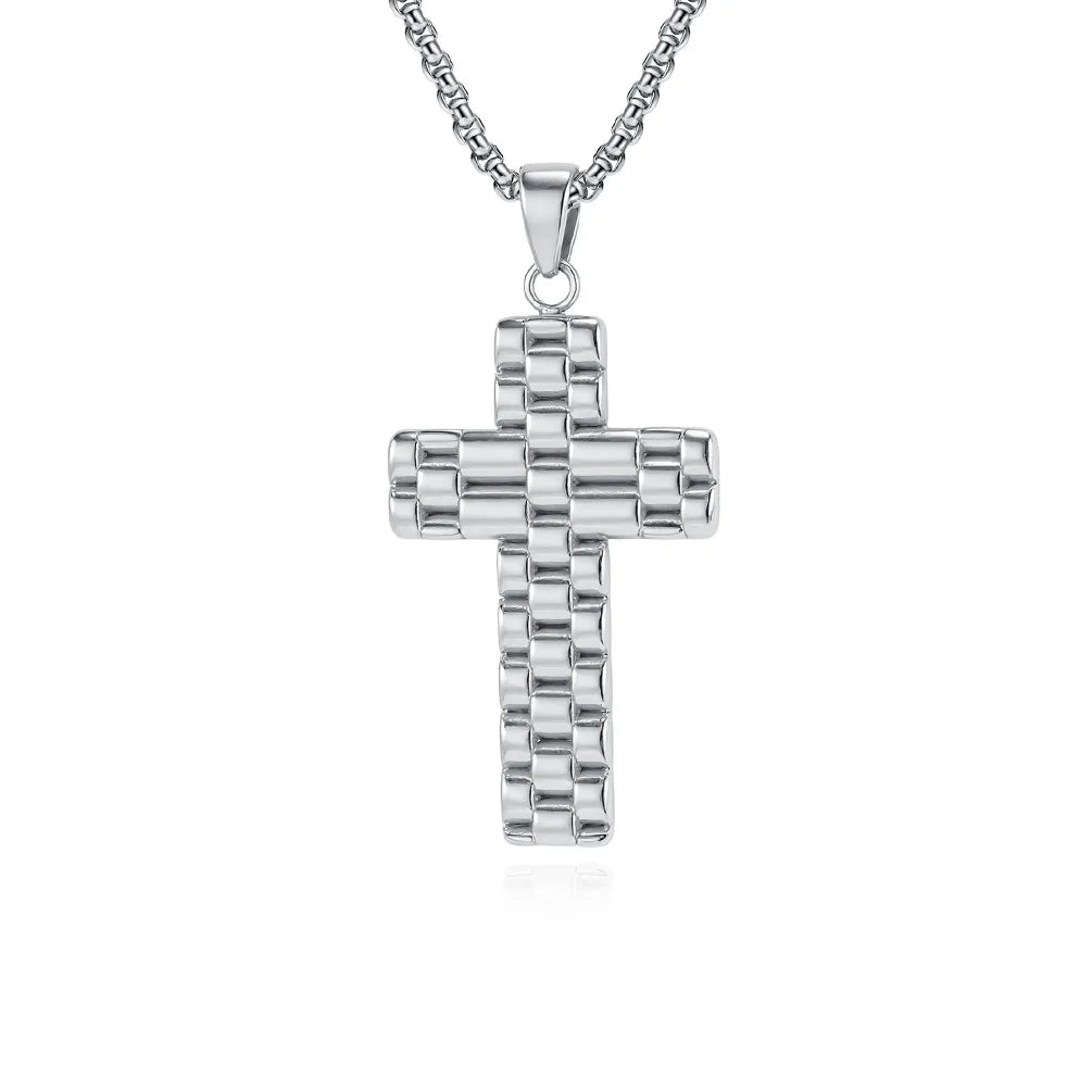 Vintage Sweater Pattern Cross Religious Anti Tarnish WaterProof Stainless Steel Fashion Jewelry Pendant Necklaces Men Wholesale