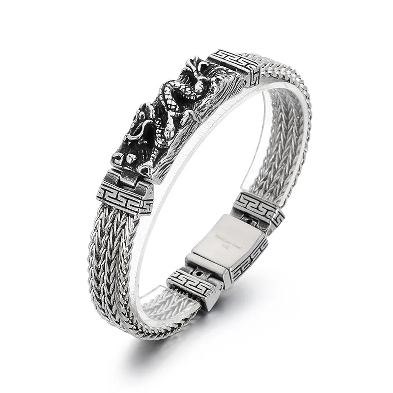 KALEN 22cm Punk Stainless Steel Bracelet Chinese Dragon Pattern Chain Men Bracelet