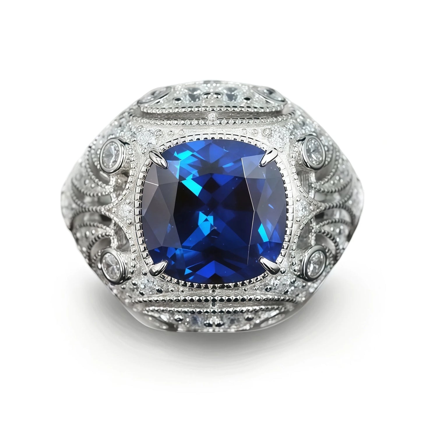 MUSHAN Women's Luxury Sterling Silver Wedding Bands Ring High Carbon Diamond Lab Grown Gemstones Blue Corundum Spinel for Party
