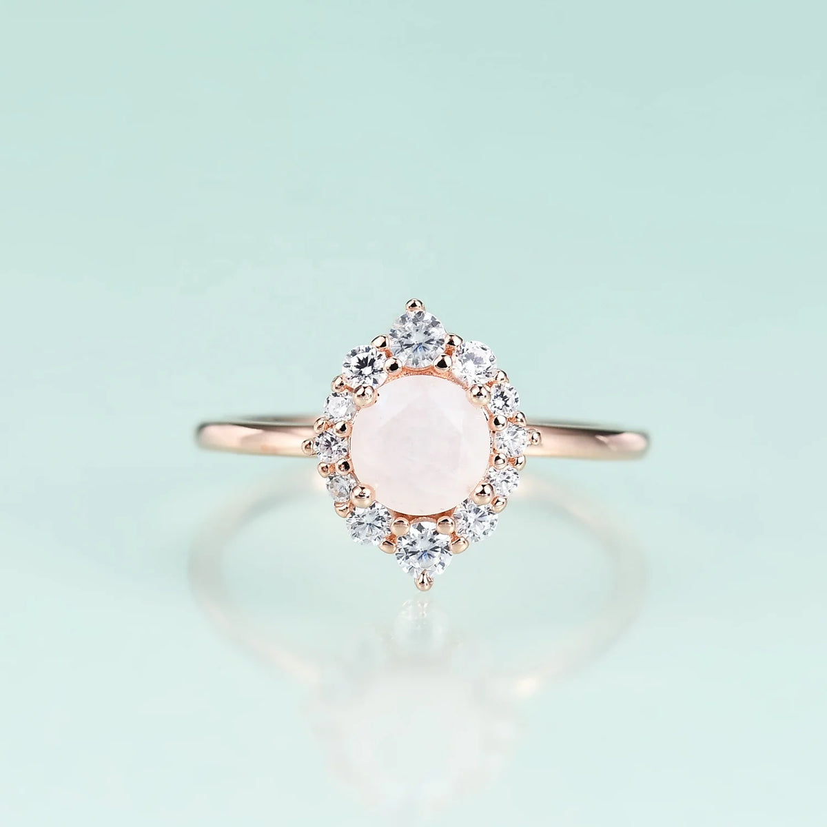 Gemfiori Abiding Fine Jewelry Delicate Fashion Rainbow Milky Moonstone Gemstone Ring Jewelry for Women