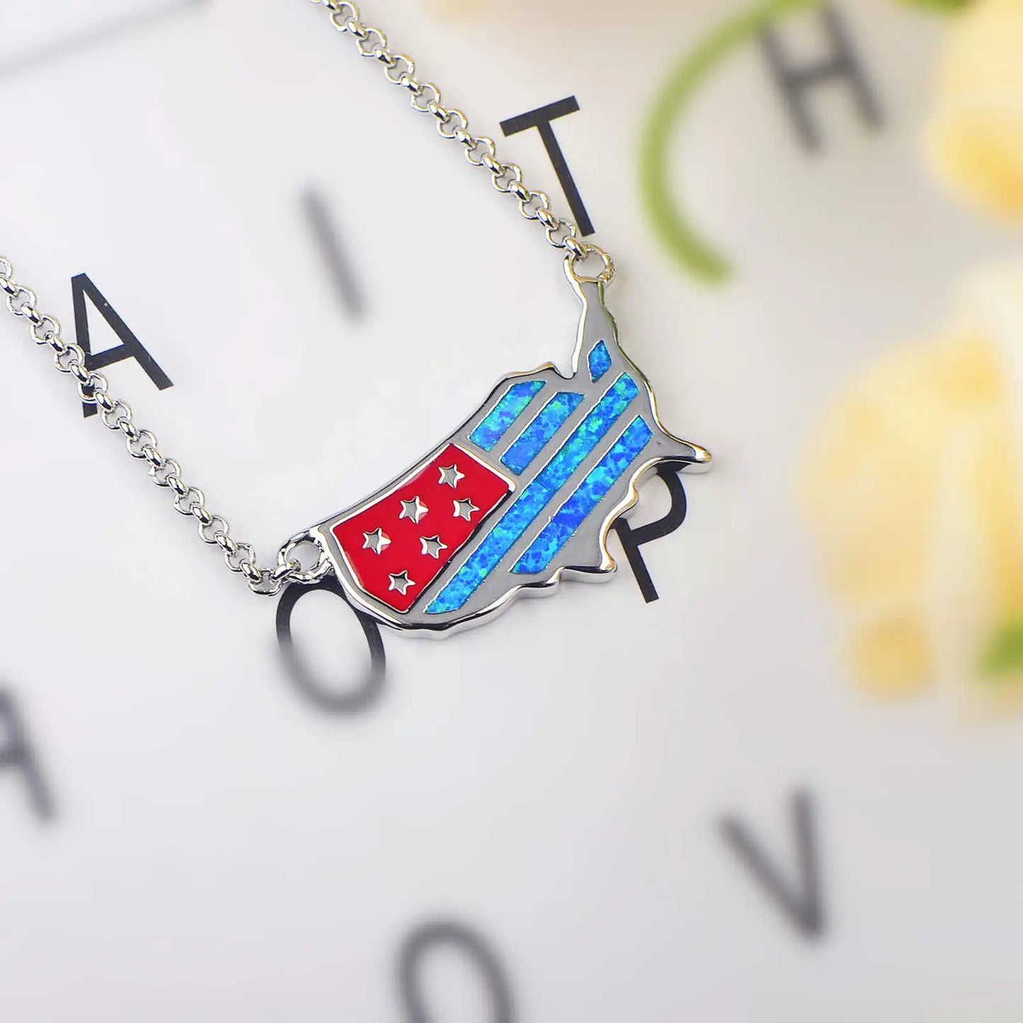 Flag Shape Opal Pendant Necklace | Gold Plated Brass Copper Alloy | Christian TikTok Ins Fashion Sporty Style | for Party