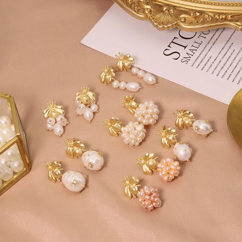 New Jewelry Natural Freshwater Baroque Pearl  Earrings 18K Gold Plated Jewelry Korean Designer Jewelry Earrings Wholesale Bulk