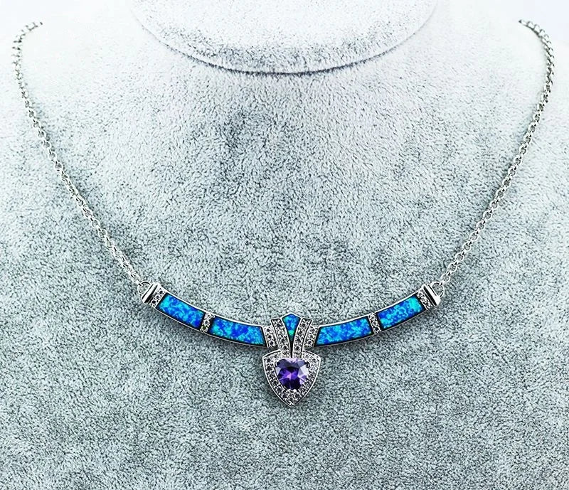 Aobao Silver Plated Copper Alloy Minimalist Geometric Opal Sweater Chain Necklace