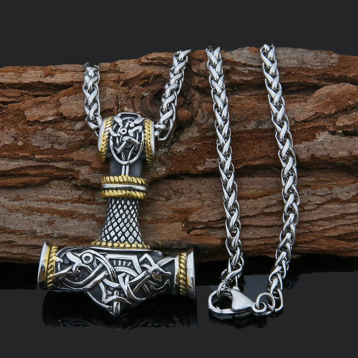 REBEL VIKING Odin Thor Hammer Amulet Pendant Necklace – Stainless Steel