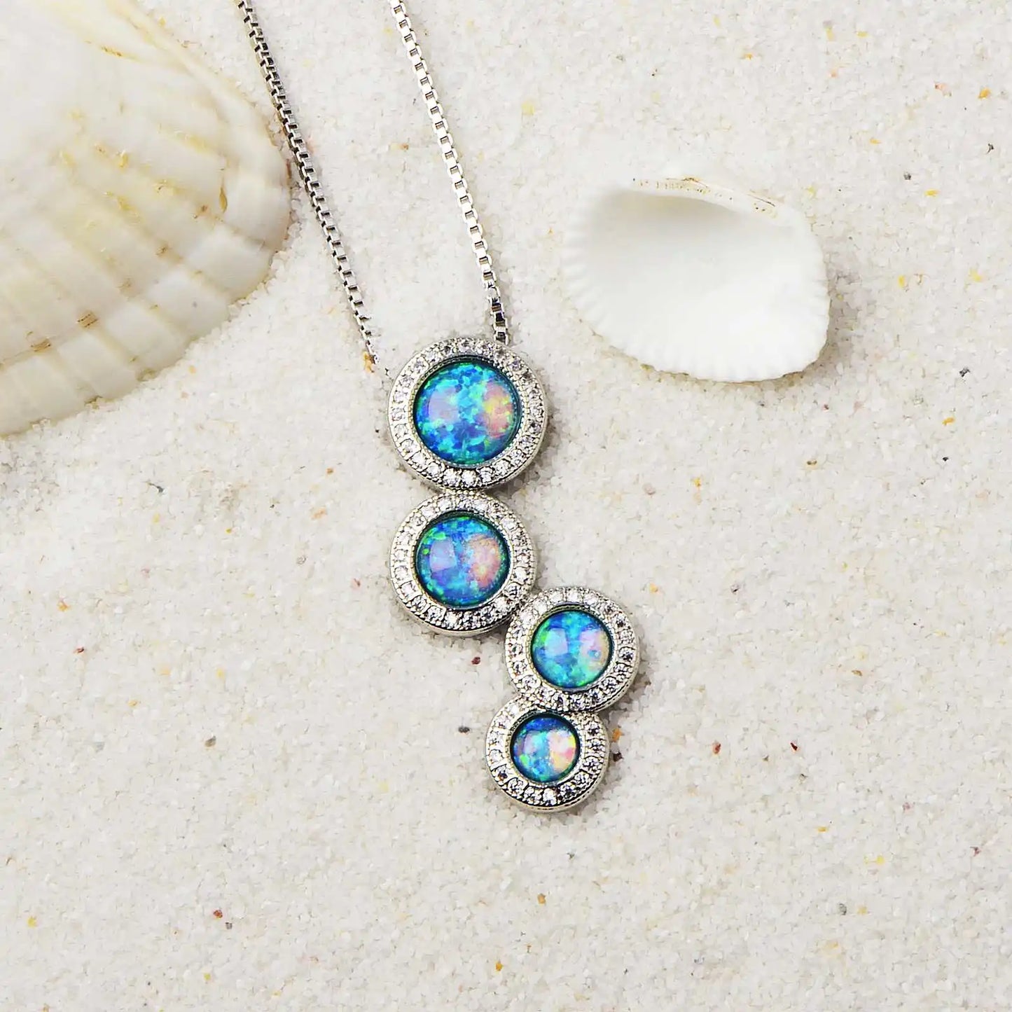 Geometric Christian Copper Alloy Silver Plated Box Chain Opal Lariat Necklace for Women-Gift Aobao