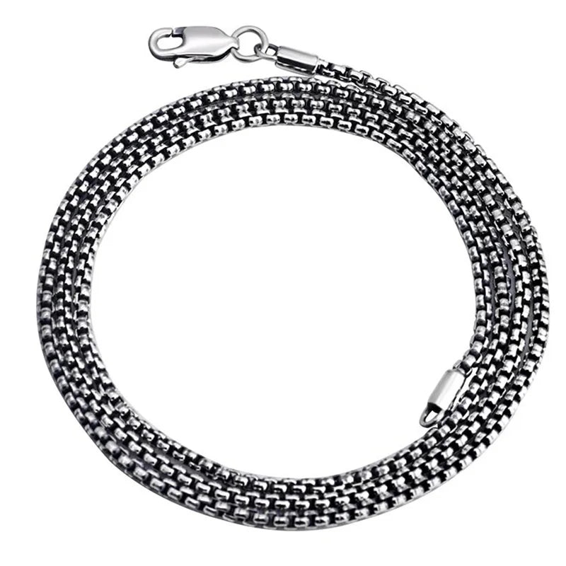 REBEL VIKING 925 Sterling Silver Retro Box Chain Necklace