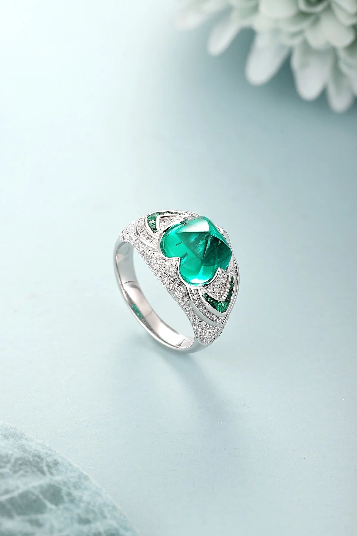 Gemfiori Emerald Ring for Men Engagement Rings Silver Sterling 925 3CT Sugar Loaf Lab Grown Emerald Unisex Rings Non Tarnish Non Allergic
