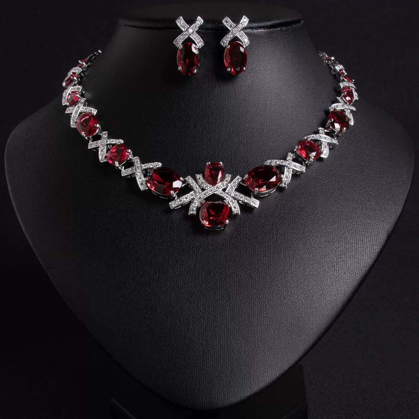 XM S299 Gold Plated Oval Cut Zircon Floral Statement Necklace & Earrings Bridal Set