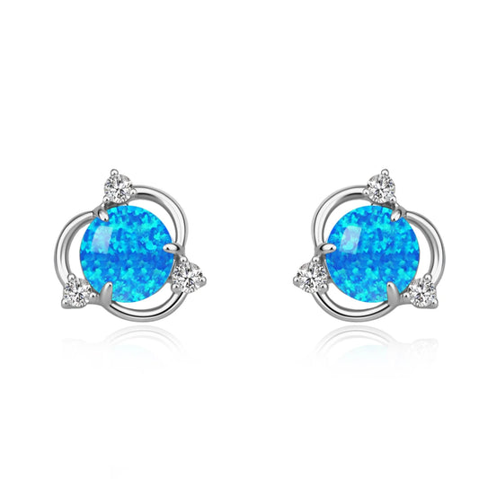 Geometric Opal Earrings - Blue Fire Opal Solitaire & CZ Accent Design | Elegant Formal Jewelry Bulk Gifts