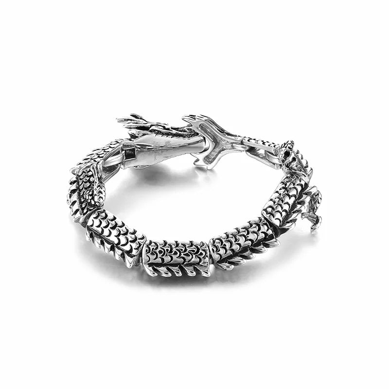 VIKING Mens Punk Tiger, Leopard & Dragon Links Bracelet – Silver Stainless Steel