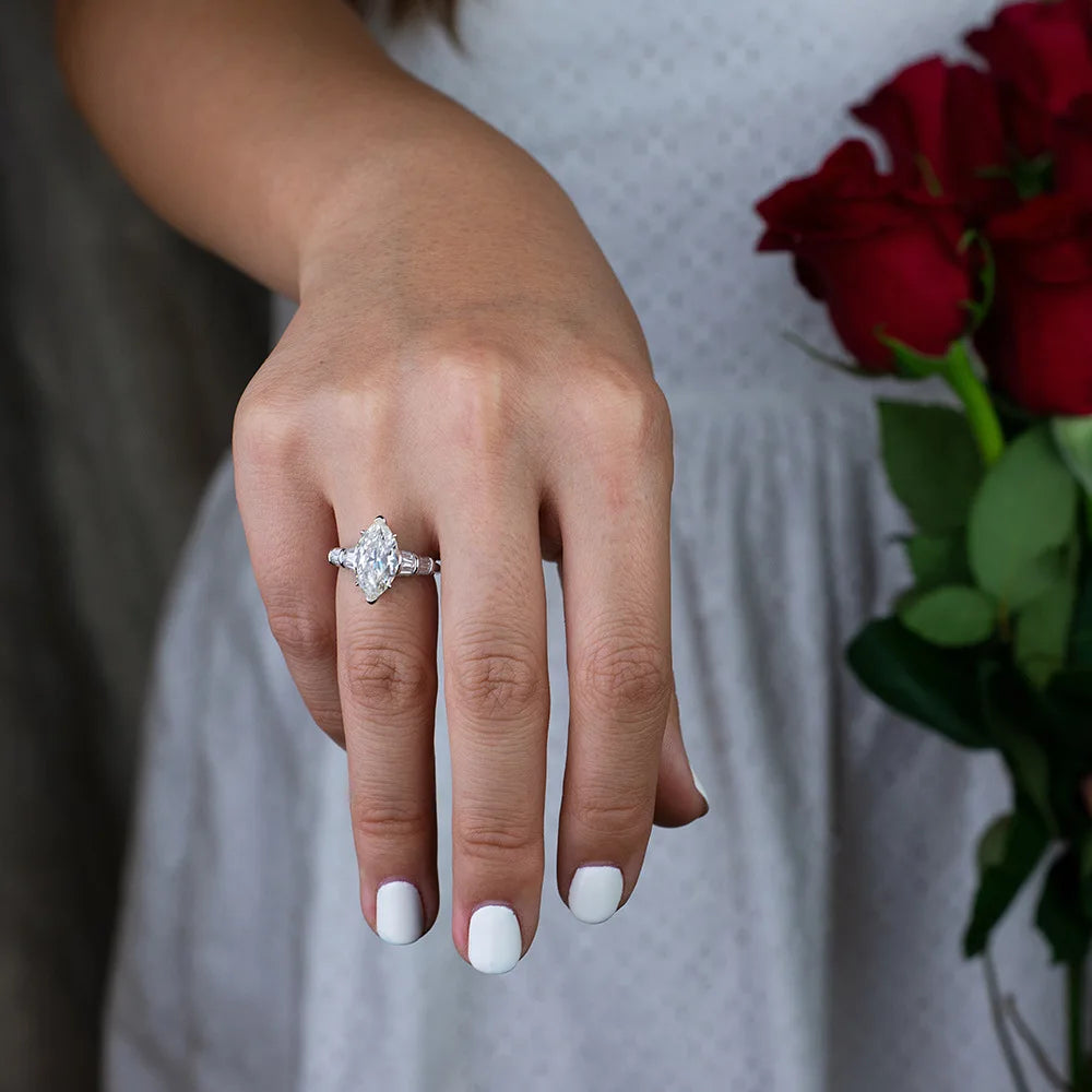 MuShan Jewelry Factory S925 Silver High Carbon Diamond Ring European and American Wish Simple 3 Carat Eye 8*14 Women Ring