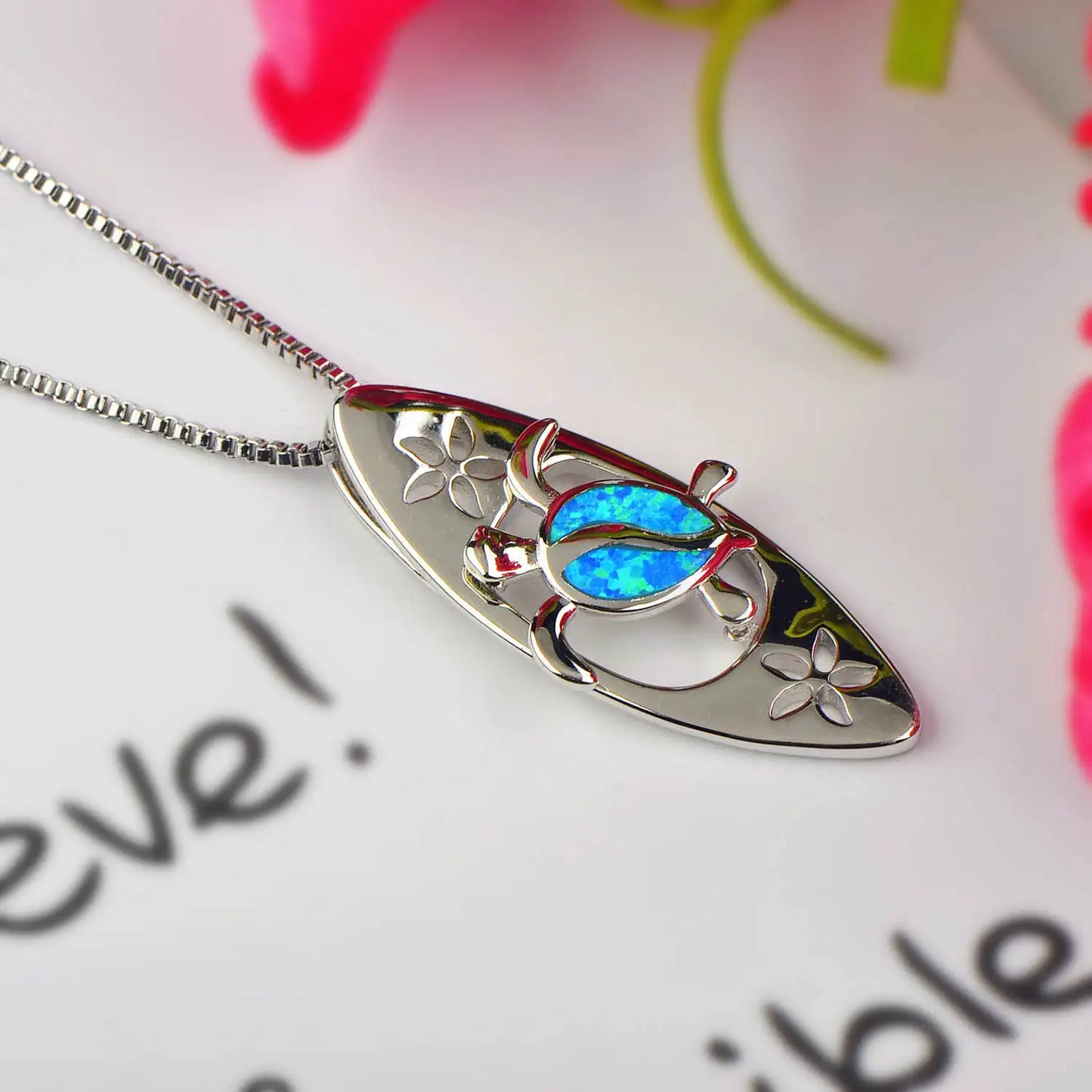 European American Fashion Blue Opal Necklace Surfboard Turtle Pendant Women's Trendy Jewelry Wholesale