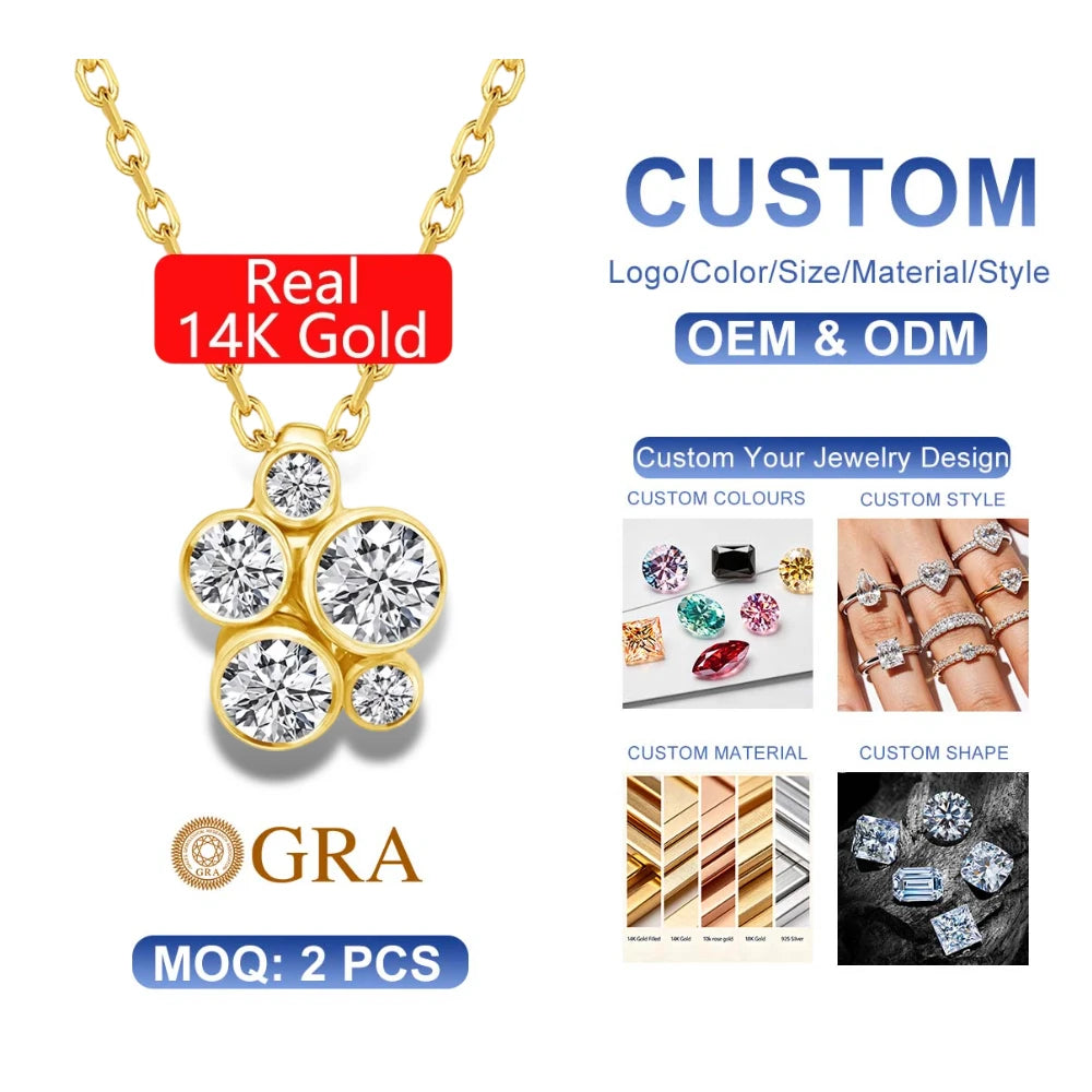 Gioiellieri Fine Jewelry Woman Birthday Engagement Gift 14K Gold Hollow Moissanite Irregular Personalized Flower Pendant