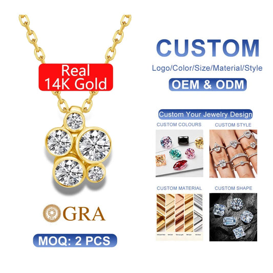 Gioiellieri Fine Jewelry Woman Birthday Engagement Gift 14K Gold Hollow Moissanite Irregular Personalized Flower Pendant