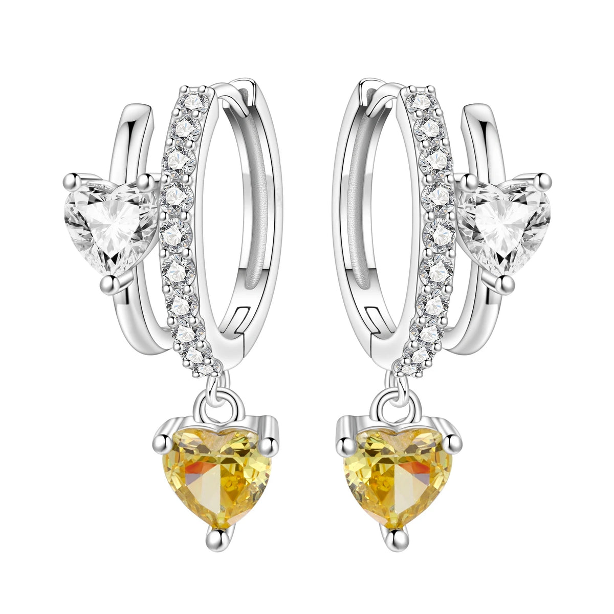 REDheart Fashion Love Heart Copper Silver Plated Drop Earrings Colorful Heart Shape Zircon Hoop Earrings Fine Jewelry for Women
