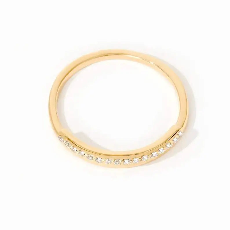 Diamond Bar Stacking Ring in 14K Solid Gold Dainty Pave Diamond Stackable Ring for Women 14K Real Gold Minimalist Jewelry Gift