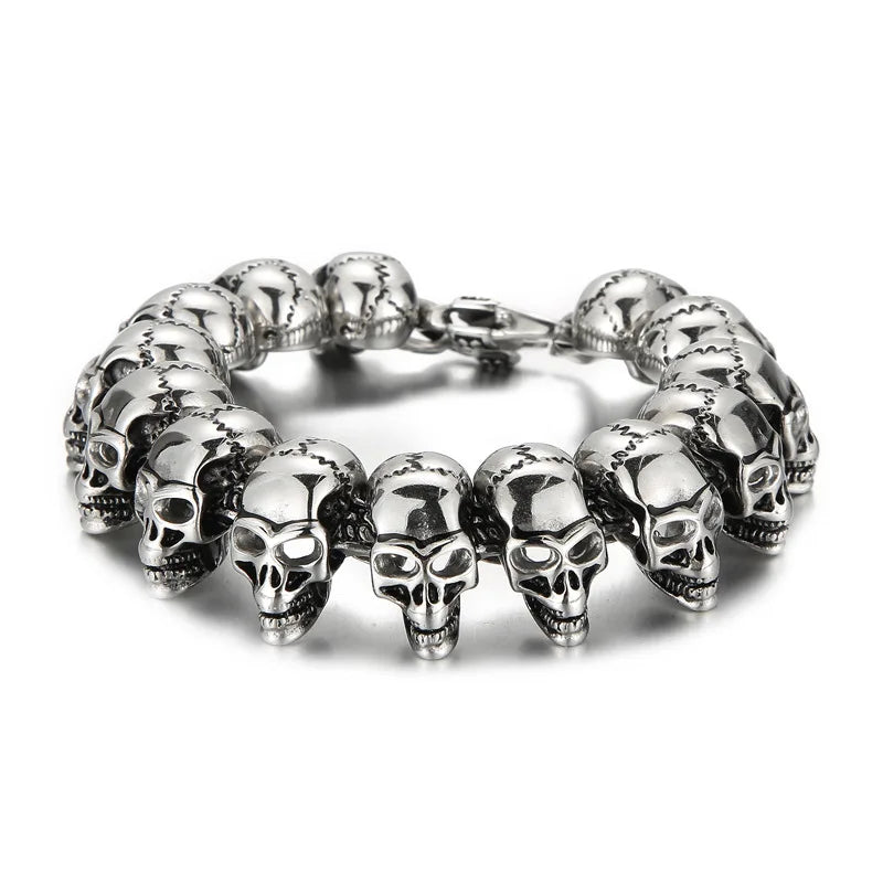 REBEL European American Hip Hop Skeleton Men's Stainless Steel Skeleton Chain Ghost Head Necklace Creative Personality Bracelet