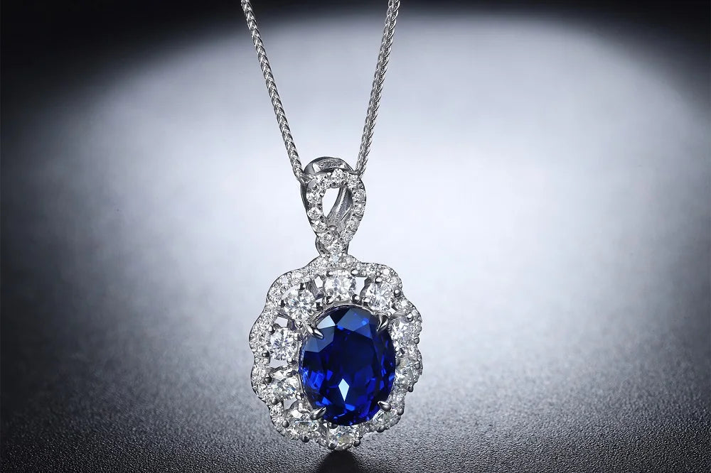 Gemfiori Oval 9*7mm 2.5ct Royal blue Sapphire 18k gold pendant Necklace from Shenzhen custom jewelry manufacturer Wuzhou Gemfiori