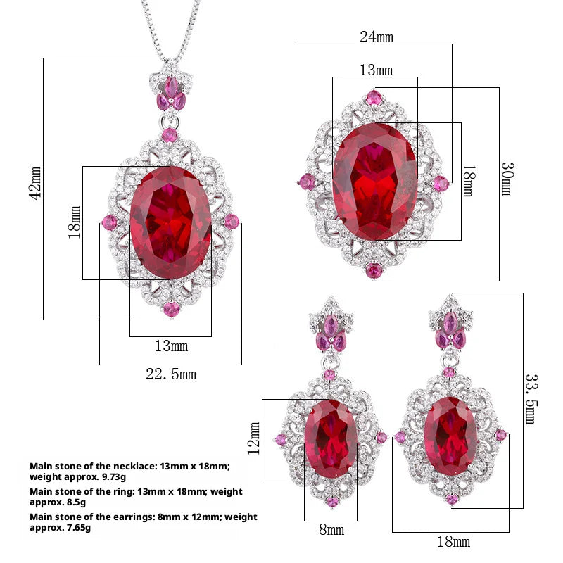 High Grade Eco-friendly Copper Silver Plated Oval Cut 13*18MM Cubic Zirconia Elegant Diamond 3 Piece Jewelry Set