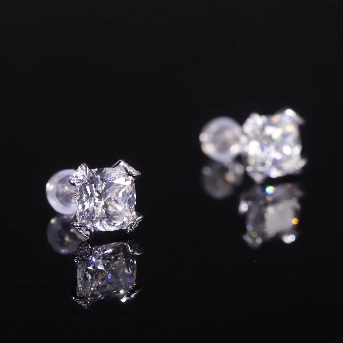 ArtistA AR219 Abiding Iced Out Pave Prong Cushion Cut Crushed Ice Cubic Zirconia Diamond 925 Sterling Silver Stud Earrings