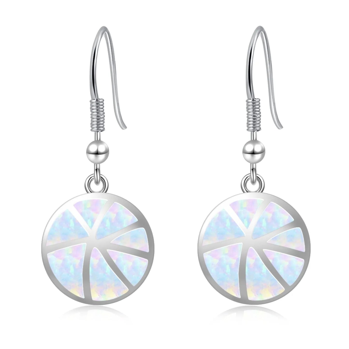 Dainty Trendy Brass Ball-Shaped Basketball Opal Pendant Drop Earrings-Silver Plated Cute Minimalist for Women | Bulk Gift Ideas