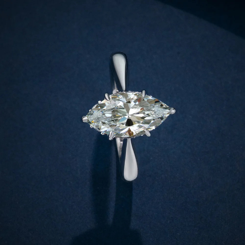 Silverelli | 925 Silver 3ct Marquise High Carbon Diamond Ring | 7×14mm | Platinum Plated