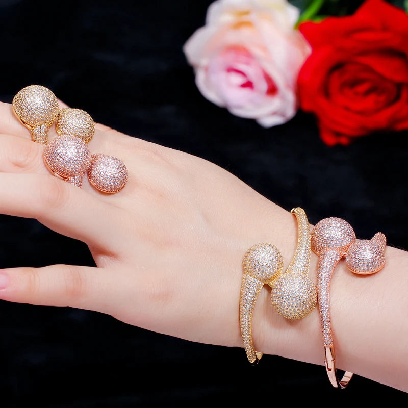 S&S Micro Pavé CZ Bangle & Ring Set – Open Size – Rose Gold, Gold & Silver – Collection