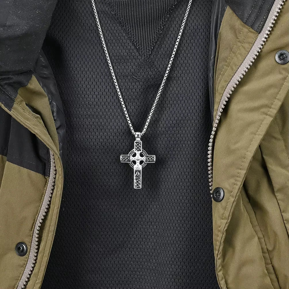 New Arrival Stainless Steel Cross Necklace for Men Double Sided Cross Celtic Knot Pendent Necklace Fashion Jewelry