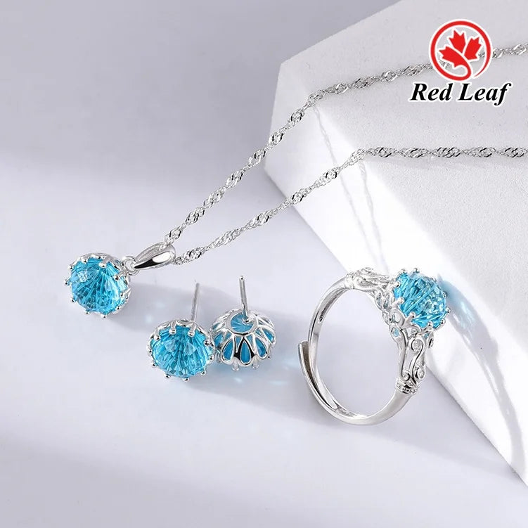 S&S 5A CZ 925 Silver Jewellery Set | Round Cut Stud Earrings & Pendant Necklace | Red, Blue & Purple | S&S Collection