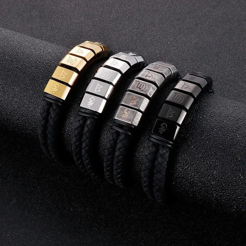 KALEN 220mm Classic Fiber&Stainless Steel Bracelet With Ancient Words Printings