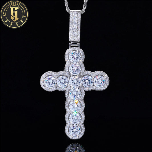 REBEL Luxury Christian Jewelry Hip Hop Cuban Link Chain Gold Plated AAAAA CZ Diamond Iced Out Halo Cross Pendant for Men Women