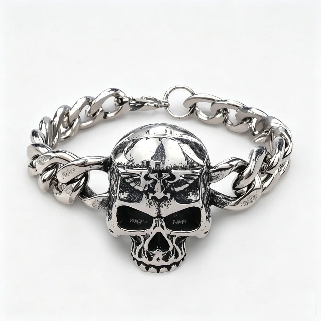Vintage Men's Stainless Steel Bracelet Gothic Skull Celtic Knot Cross Cuban Chain Woven Braid Street Style Jewelry Gift