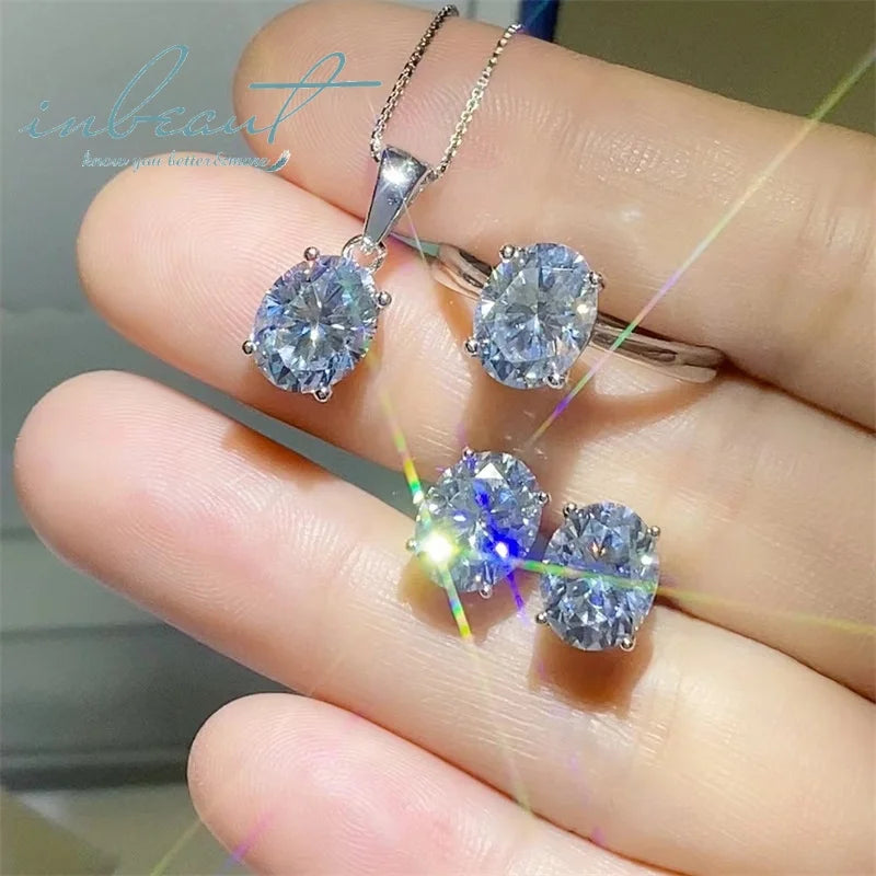 S&S D Colour Moissanite Bridal Jewellery Set | 4ct Oval Cut Ring, Earrings & Pendant Necklace | 925 Silver | S&S Collection
