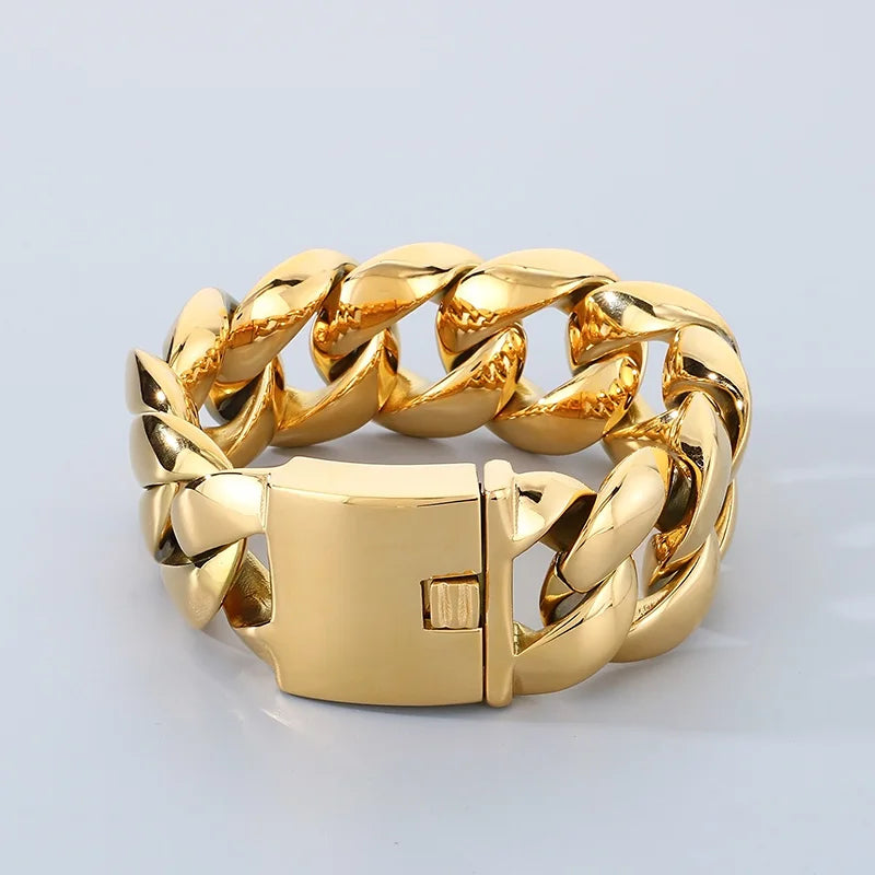 KALEN Vintage Men Hip-Hop Stainless Steel Fashion Jewelry Bracelets Cuban Link Chain Bracelet