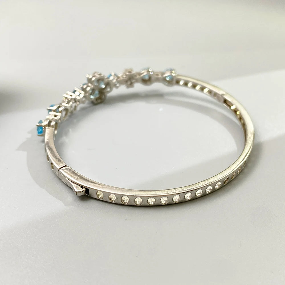 Gioiellieri Natural Topaz Bracelet with S925 Sterling Silver for Women Elegant Blue Gemstone Jewelry November Birthstone Healing Fine Gift