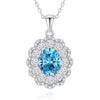 925 Sterling Silver Classic Square Blue Zircon Pendant Necklace | Luxury Blue Stone Clavicle Chain Birthday Gift for Women