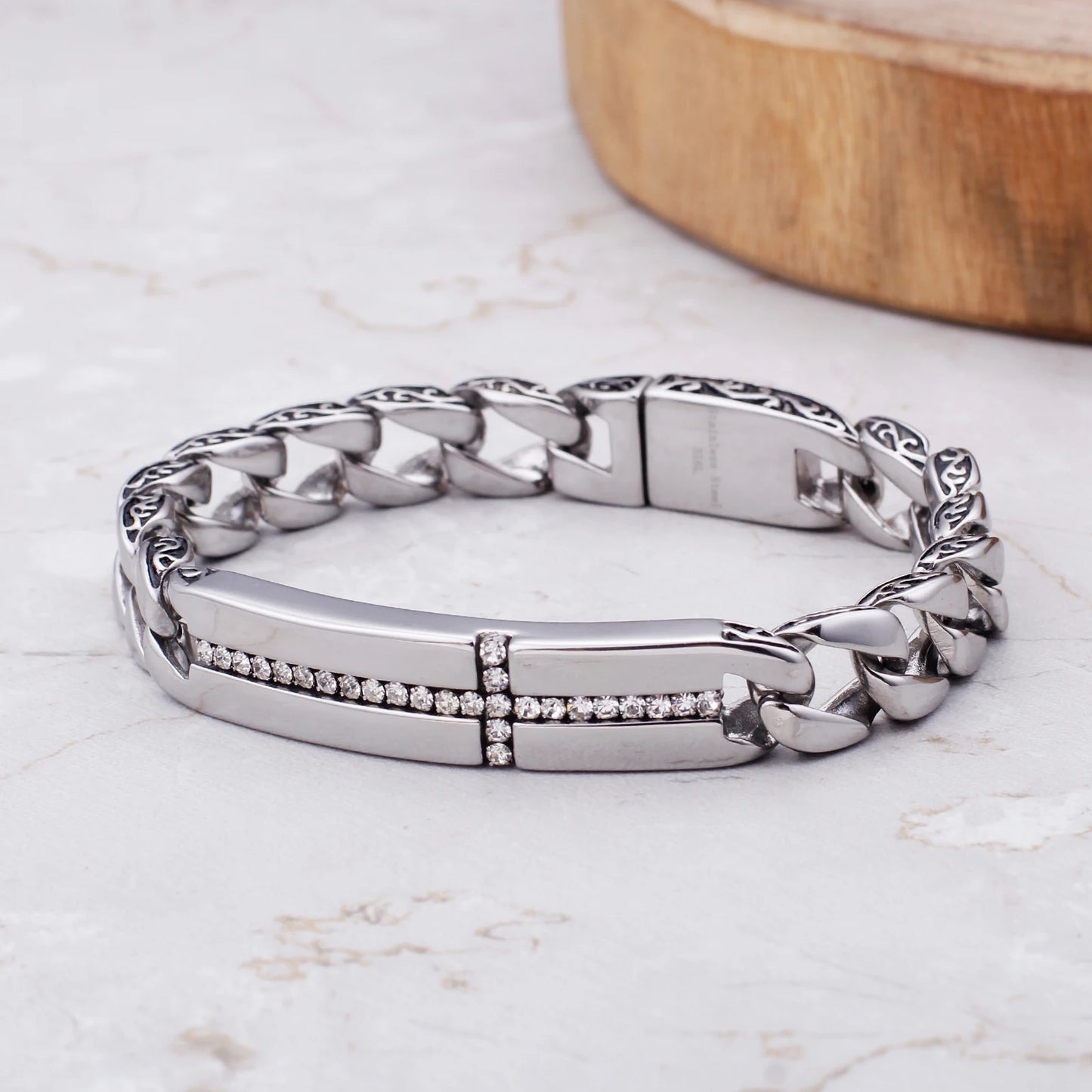KALEN Personality Croving Flower Inlaid Zircon Cross Men's Bracelet
