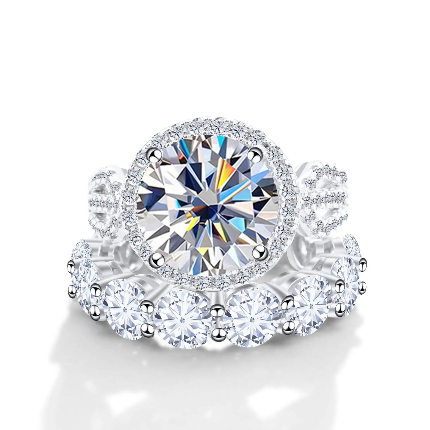 Wholesale Fine Luxury Jewelry Women Red Rings with 12 Carat GRA Certificate Big diamond Moissanite 925 Sterling Silver Ring Sets