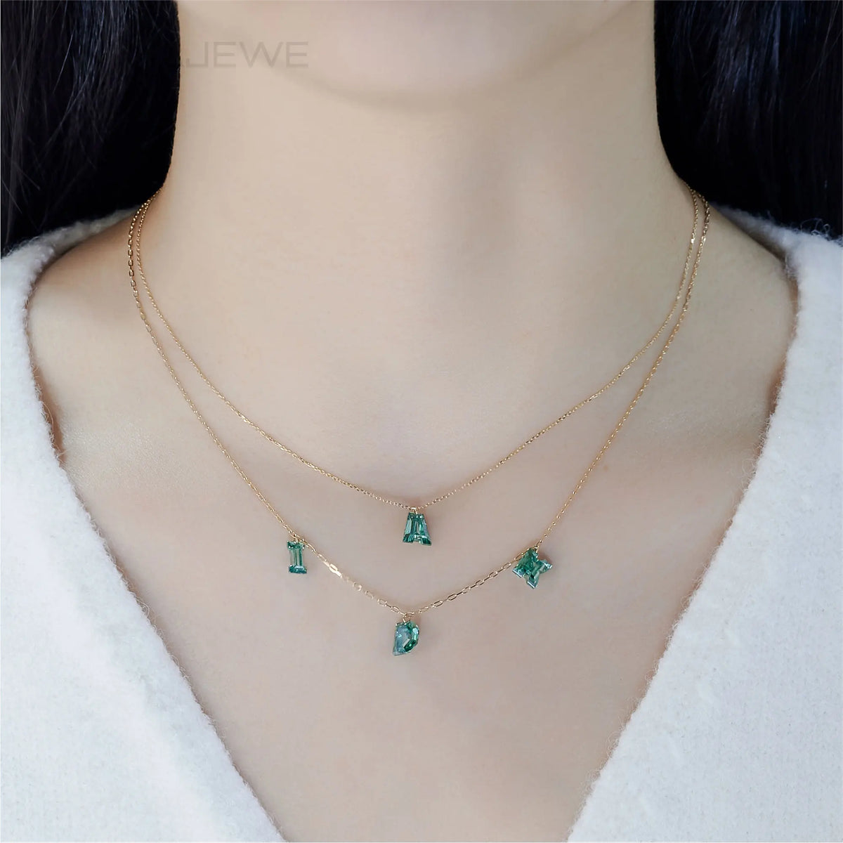 GIGAJEWE 14K Solid Gold Initial Alphabet Moissanite Necklace Custom 1ct Green Letter Pendant Charm A-Z Personalized Jewelry