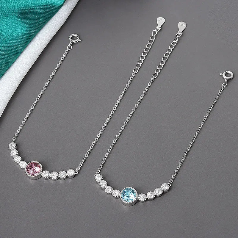 Fine Jewelry 925 Sterling Silver Marine Heart Jewelry Set Light Luxury Colorful Diamond Necklace Earring Bracelet 3 Piece Set