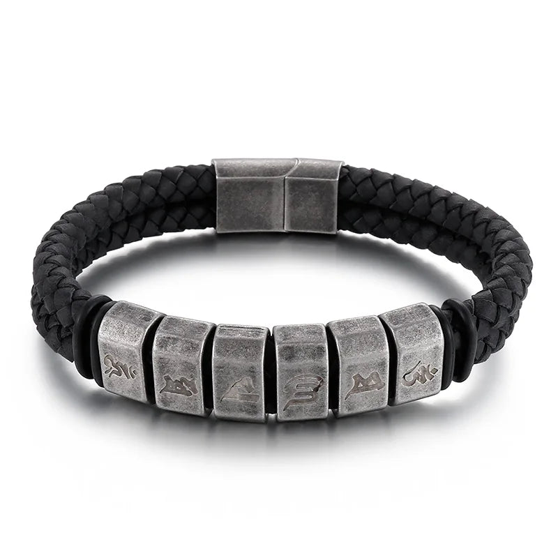 KALEN 220mm Classic Fiber&Stainless Steel Bracelet With Ancient Words Printings