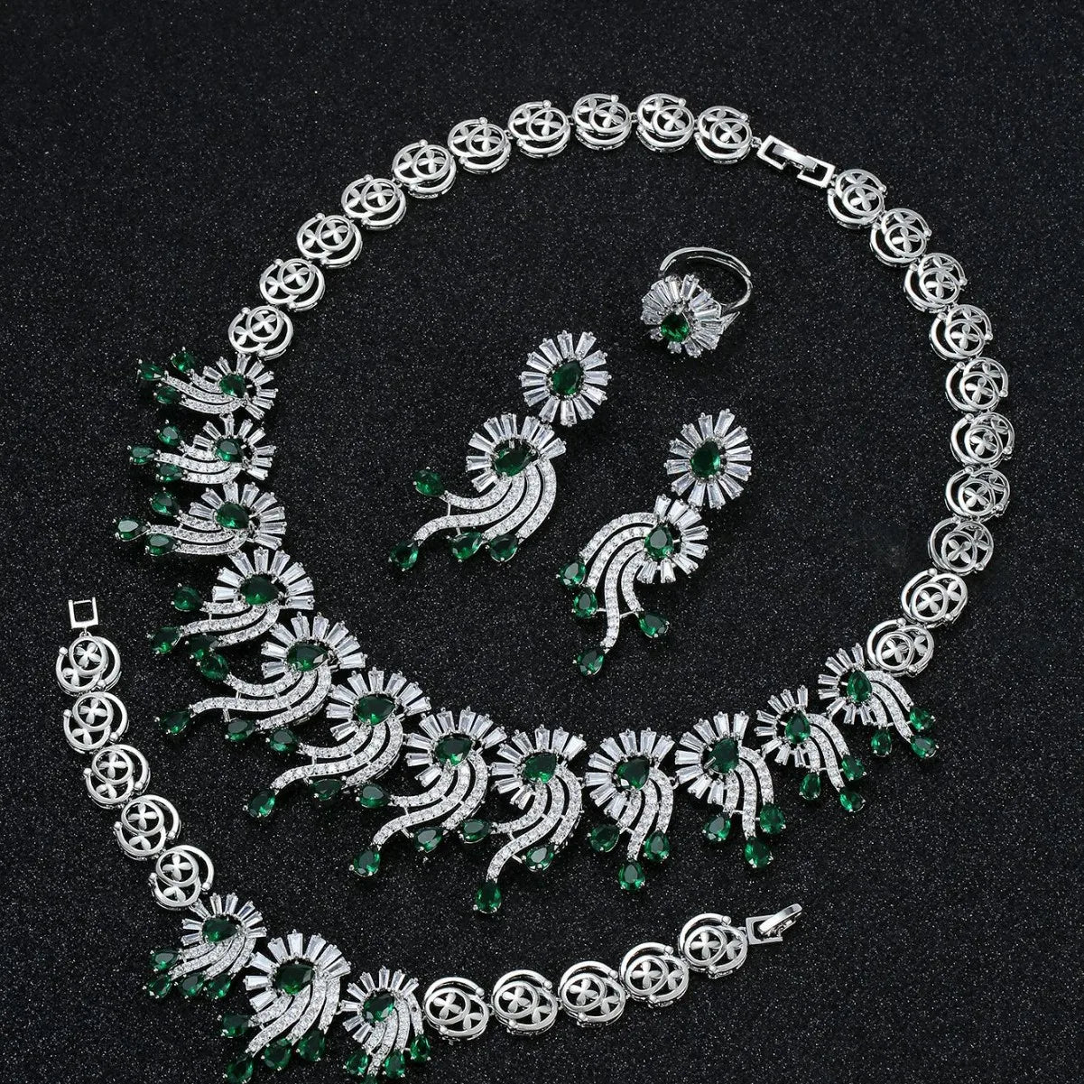 New Arrival Copper Flower Women Luxury Jewellery Rhodium Plated Bridal Wedding Jewelry Set