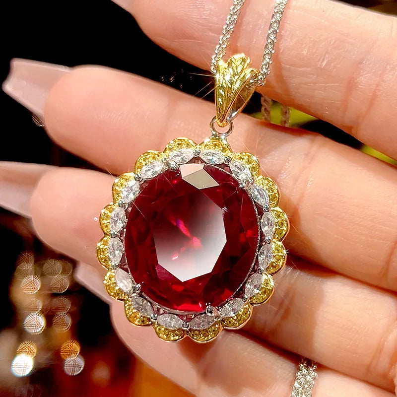 REDheart Copper Inlaid Pearl Plated Two-Color Open Ring Simulation Flower Design 18K Gold Plated Women's Pendant Necklace Jewelry Set