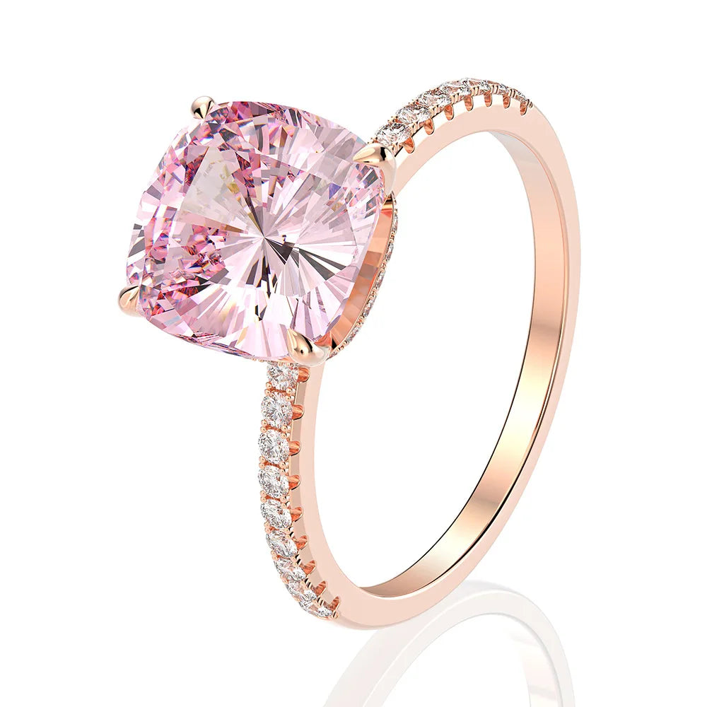 MuShan Jewelry Factory 925 Silver 10*10 High Carbon Diamond 5 Carat Pink Diamond Ring for Engagement Proposal and Wedding