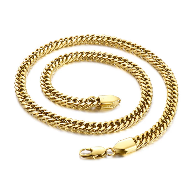 REBEL Hip-hop Stainless Steel Cuban 600mm Necklace and 215mm Bracelet Jewelry Set