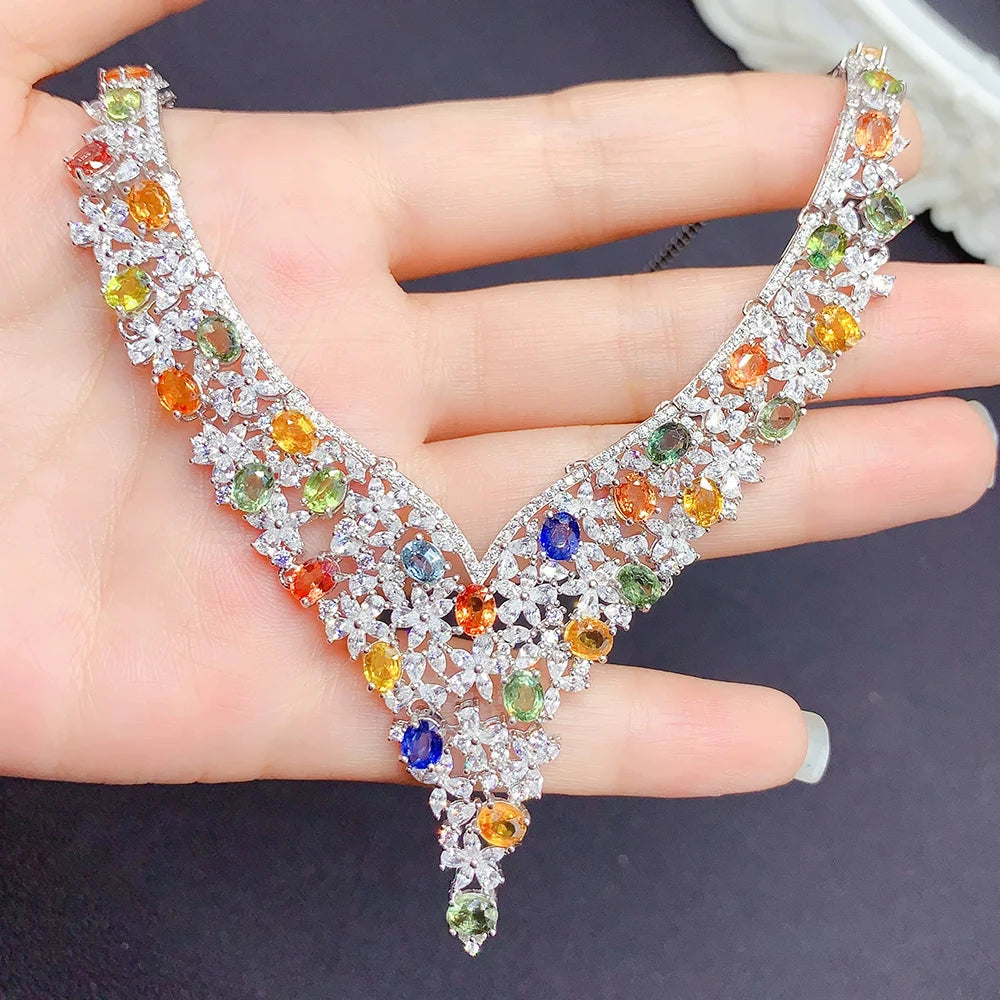 New Design Rose Gold Plated Natural Fancy Colored Sapphire Fashion 925 Sterling Silver Fine Jewelry Engagement Pendant Necklace
