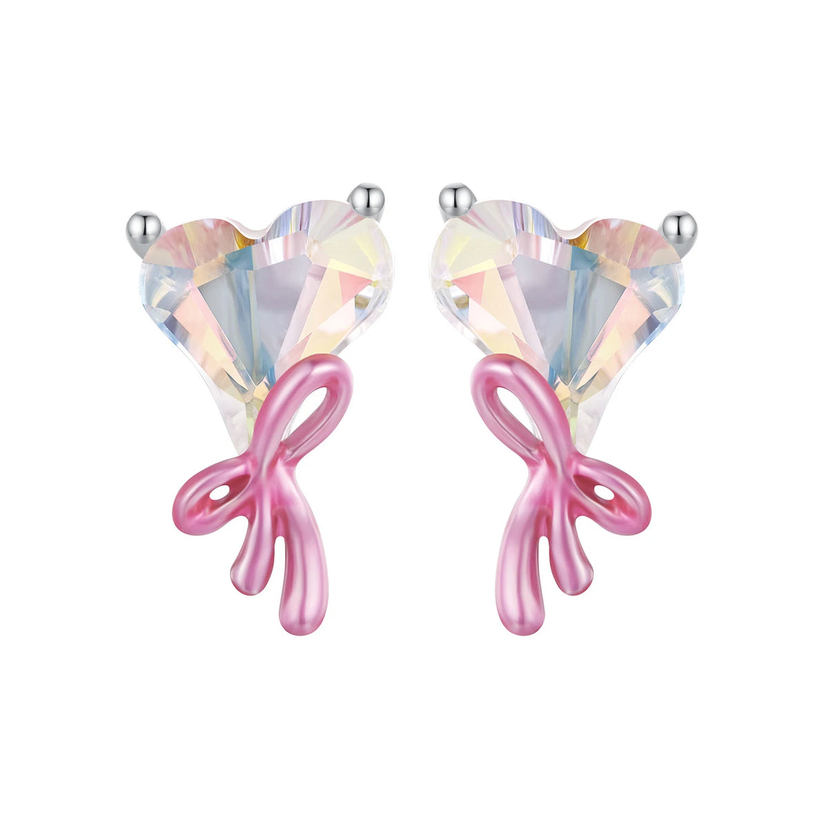 S&S 925 Silver Zircon Charm Earrings – Heart, Star, Butterfly & More – Platinum Plated – Collection